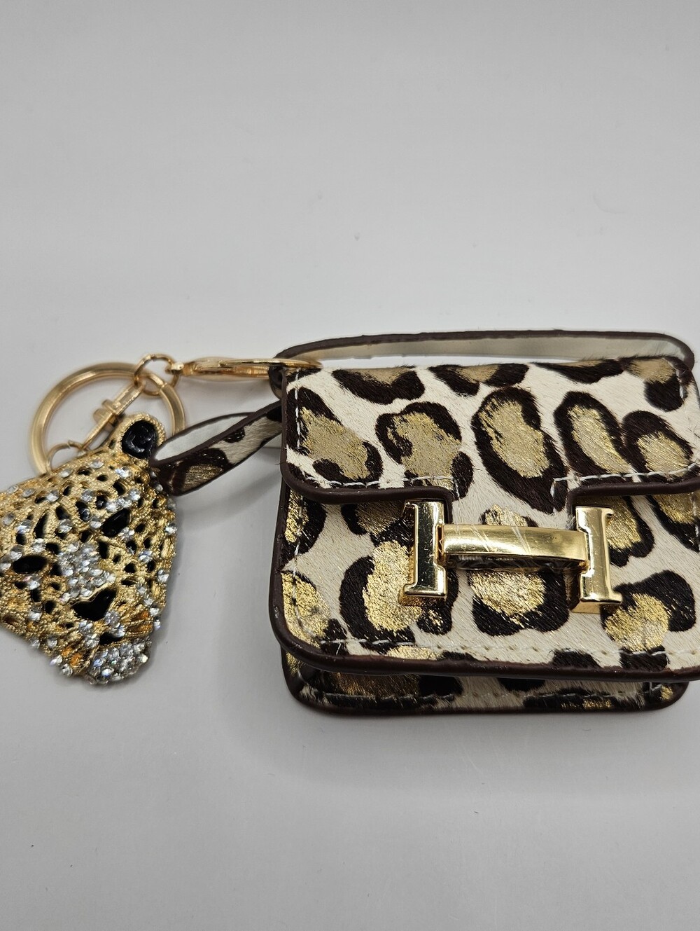 Leopard Print Mini Bag Charm with Gold Hardware